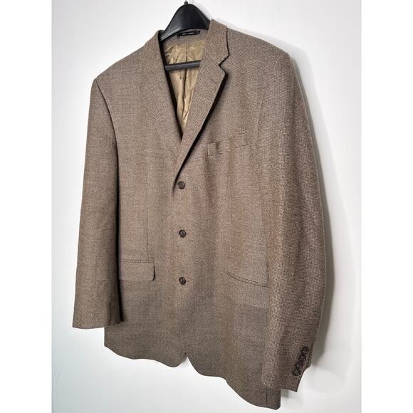 1990s Lord & Taylor Pure Wool Brown Houndstooth Blazer Men’s 42L - Picture 7 of 13